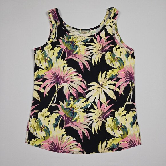 Tommy Bahama Silk Tank Top S Black Tropical Floral Print Resort Sleeveless - Picture 3 of 10